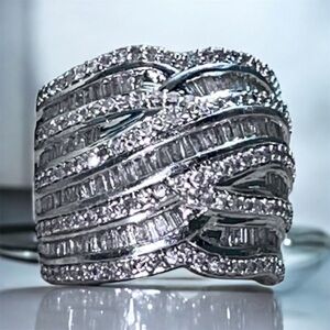 1.5ct Diamond Baguette Sterling Silver Ring Sz 5